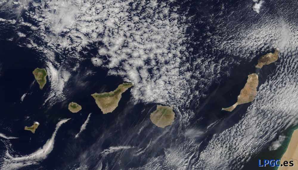 Vista de los cielos de Canarias el 02 de Marzo de 2024 desde el satélite Aqua / MODIS.